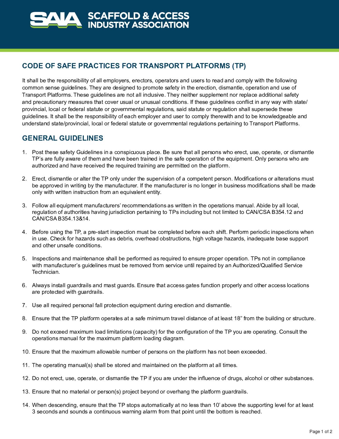 Code Safe Practices Form.pdf SAIA Resource Center: Safety & Technical Library